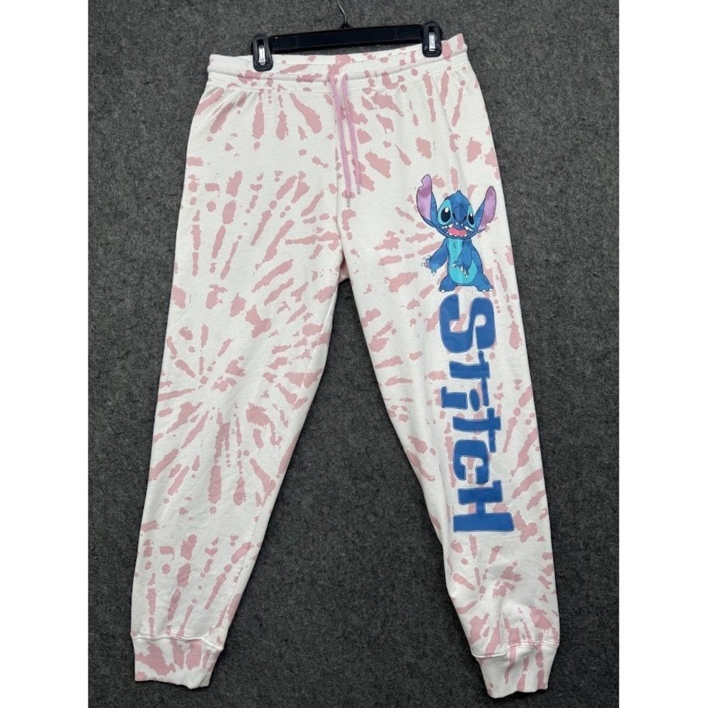 Disney Stitch Women L Pink Tie Dye Graphic Jogger Sweatpants Lilo & Stitch NWOT